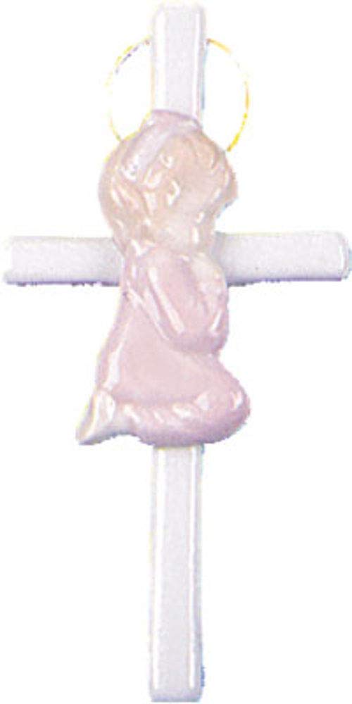 Praying Girl Pink Ceramic Christening - Baptism Cross for a Baby Girl