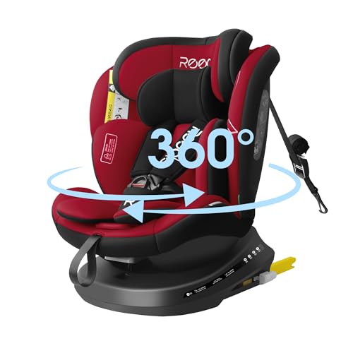 Reecle 360 Drehbar i-Size Kindersitz mit ISOFIX 40-150 cm (0-36 kg) Reboarder, ab Geburt -12 Jahre, ECE R129 (i-Size, Rot)
