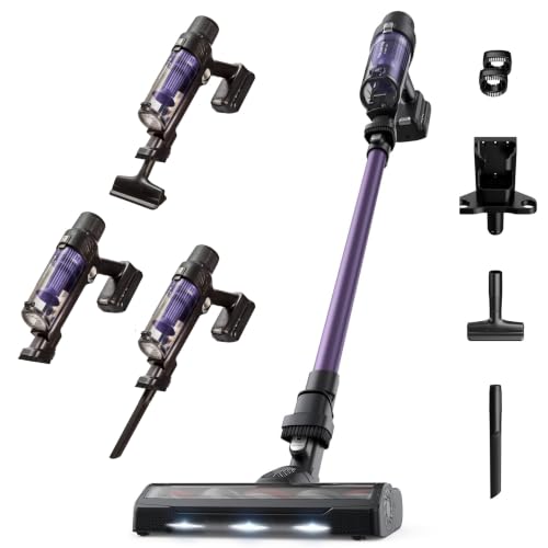 Rowenta X-Pert 7.60 Aspiradora sin cables, batería 45 min, motor 140W, filtro HEPA, diseño ergonómico, limpieza multisuperficie con accesorios y luz LED, color lila, RH6A31WO