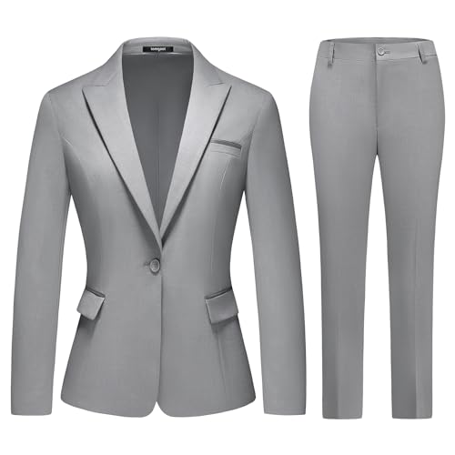Lamgool Womens Suit 2 Piece Set Business One Button Peak Lapel Blazer Jacket with Pants for Office Ladies