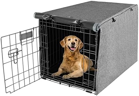 X-ZONE PET Double Door Dog Crate Cover - Polyester Pet Kennel Cover (Fits 24 30 36 42 48 inches Wire Crate) (42 Inch, Grey)