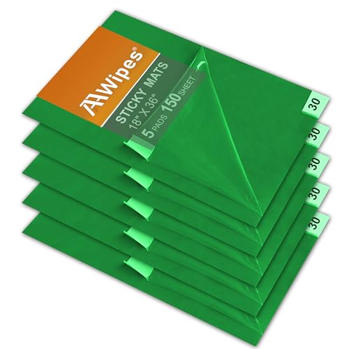 AAwipes Sticky Mat Tacky Pads Adhesive 18" x 36" 5 Packs, 30 Sheets/Packs, 150 Sheets Total Green Cleanroom Floor Mats Remove Dirt for Laboratory Construction Hospital Shoes