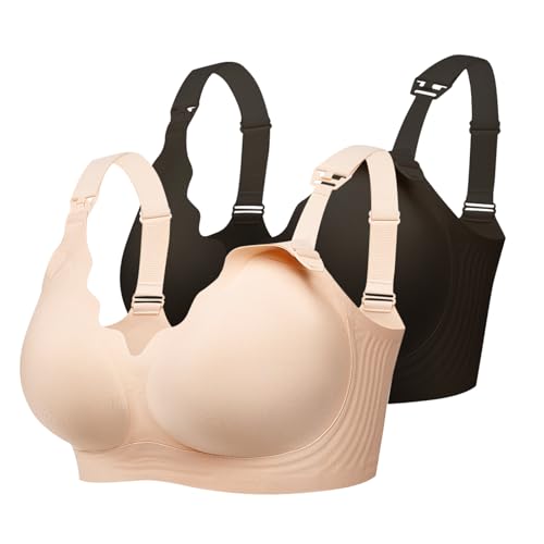 Momfree Nursing Bras for Breastfeeding & Pumping, Ultra Comfort Maternity Bra with Jelly Strip Support, Natural Shape Buttery Soft Seamless Bralette for Pregnancy, One-Hand Clasp & Anti-Sagging