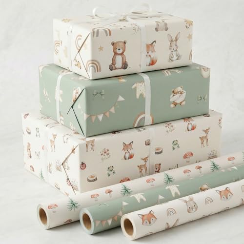 ZICOTO Beautiful Gift Wrapping Paper Rolls for Baby Shower - Cute Set of 3 Quality Rolls For Birthdays & Baby Showers - Add a Touch of Magic to Every Gift You Wrap - 17 x 120 in