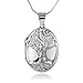 Chuvora 925 Sterling Silver Engraved Tree of Life Ancient Symbol Oval Shaped Locket Pendant Necklace, 18"
