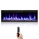 50 Inch Built-in Electric Fireplace with Timer ＆ Remote Control,12 Realistic Flame Flickering Colors,750/1500w Wall Fireplace Heater with Touch Screen and Brightness Control,for Bedrooms,Living Rooms