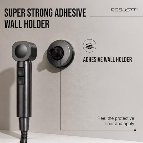 Image of Robustt Health Faucet for Toilet with 1.2m Hose | with Adhesive Wall Mount Holder |2 Flow Modes | Jet Spray Pipe for Toilet with Stream & Rain Settings, - Chrome Finish Bathroom Faucet
