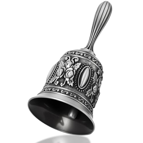 Silver Vintage Hand Bell 4.5 x 2.1 Loud Call Service Handbell Antique Hand Bell for Bedside Dinner Wedding Classroom Meditation