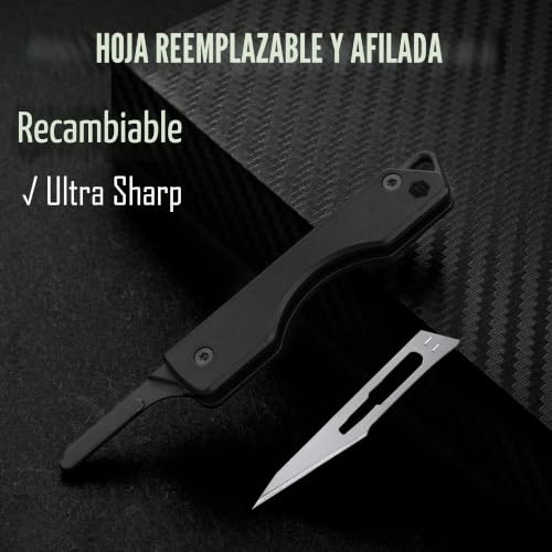 Miniatura 2 de Keyunity Kk01s Navaja Plegable De Titanio, Navaja Multiusos Edc Con Hoja Reemplazable 11, Für Outdoor-Jagd, Camping, Angeln, Wandern Für Männer Frauen Negra