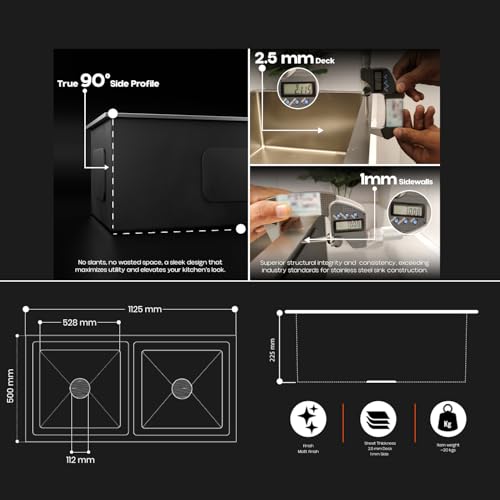 Image of Lorazzo Lustr Kitchen Sink 45x20 Inch - Silver | SS 304 Stainless Steel Double Bowl Kitchen Sink | Steel Sink for Kitchen with Strainer Basket, Waste Coupling & Pipe | 20-Year Warranty