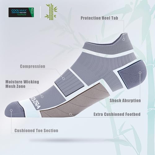 Image of BRISIRA Coolmax Bamboo Viscose Women Compression Running Ankle Socks No Show Athletic Wicking Thick Cushioned Arch Support