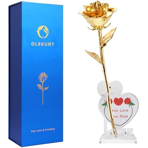 OLEKURT Golden Rose - Anniversary Gold Dipped Roses Gift for Wife Mom, Best Gift for Her Mother's Day Valentines Day Birthday（Gold Rose with Love Stand） Cover