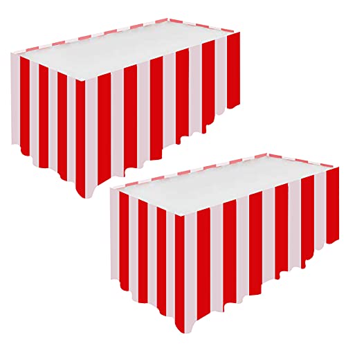 Gukasxi Lot de 4 nappes et jupes de table de carnaval à rayures rouges et blanches pour fête d'anniversaire et fête sur le thème du carnaval