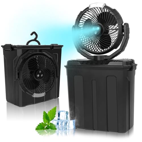Image of Portable Misting Fan with 9L Water Tank, 3 Speeds, 3 Spray Mister Modes, 20000mAh Long-lasting Camping Fan, 80 Oscillation Outdoor Cooling Fans Ideal for Camping,Garage,Patio Use