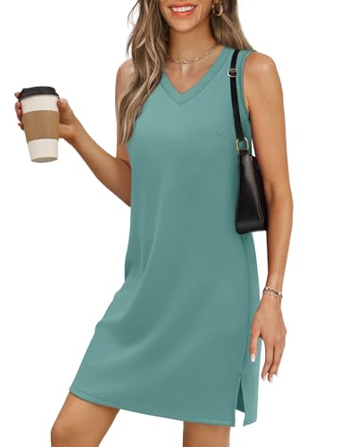 Image of BKRIVE V-Neck Summer Casual Beach Dresses for Women 2026 Vacation Women's Sleeveless Sundress with Split