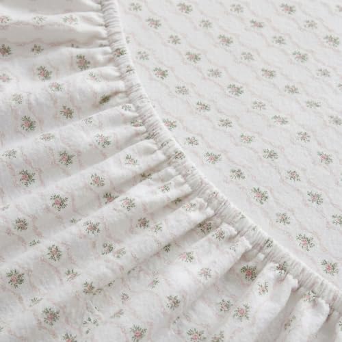 Image of Martha Stewart - Twin Sheet Set with Fitted Sheet & Pillowcase, Soft Cotton Flannel Bedding, Deep Pocket, Vintage Rose Pink