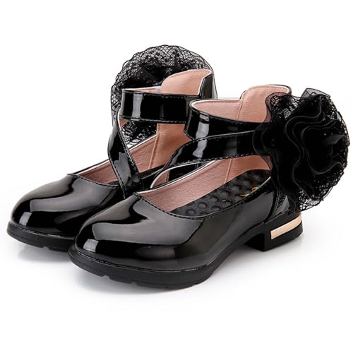 IWIHMIV Girls Round Toe Ankle Strap School Shoes Comfortable Leather Mary Jane Low Chunky Heel Dress Shoe2