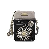 Chala Crossbody Cell Phone Purse - Women Faux Suede Multicolor Handbag with Adjustable Strap - Starburst - Black
