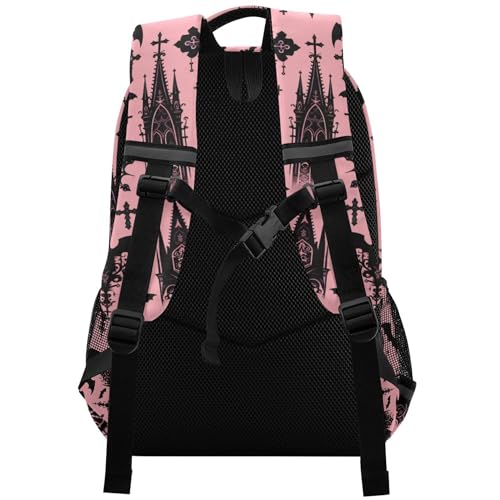 MNSRUU Laptop Backpack with Chest Strap, Black Gothic Moon Spider Webs and Bats School Backpack, Travel Hiking Bag for Boys Girls Teen College Adult, Rucksack Knapsack2