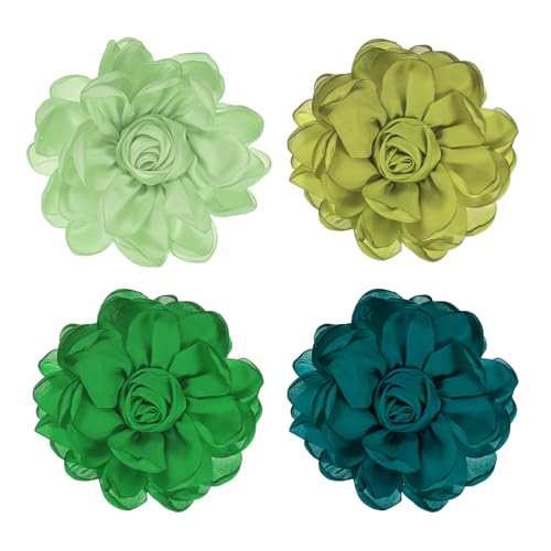M METERXITY 4 Broches y Alfileres de Flores de Rosa para Mujer, Alfilere de Solapa Flores de Tela de Satén Elegantes Grandes Flores de Camelia [10cm, Verde Oliva/Verde/Verde Claro/Azul Marino]