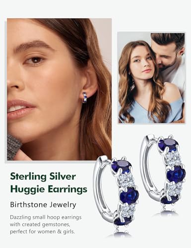 Small Hoop Earrings for Women Hypoallergenic 925 Sterling Silver 13.5mm Thick Huggie Earrings Hoops Created Gemstone Diamond Birthstone Wedding Earrings3