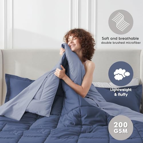 Image of FURBO Microfiber Reversible Comforter Set | Soft 200 GSM Lightweight All Season Quilt Blanket for Double Bed | Blueberry & Lavender (Without Pillow Covers)