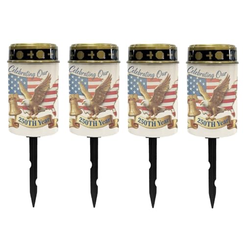 Image of Poceacles Eagle USA Flag 250th Pattern Solar Lights Patriotic Decor Outdoor Waterproof Cemetery Candles Solar Powered Grave Outdoor Decorative Walkway Lights for 4th of July Decorations, Set of 4