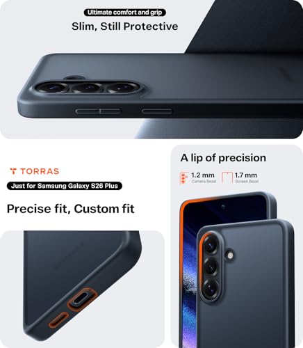 Image of TORRAS for Samsung Galaxy S26 Plus Case, [12FT Military-Grade Protection] Slim Case for Samsung S26 Plus Case Thin, Matte Translucent Black, S26+ Case, 6.7'', Guardian Series