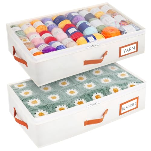 Image of Coopay Underbed Yarn Storage, 2 Pack Large Crochet Bag with Transparent Design & Easy-to-sort Labels Holder, Yarn Bag for Knitting Needles Crochet Accessories, Beige