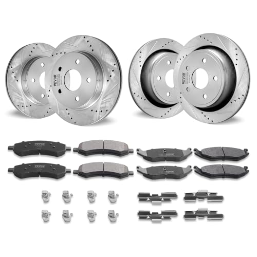 VEVOR Front and Rear Brake Kit for 06-2018 Dodge Ram 1500 07-2009 Dodge Durango Chrysler Aspen Drilled and Slotted Brake Rotors Ceramic Brake Pads Replacement 13.2 Front Rotors 13.9 Rear Rotors