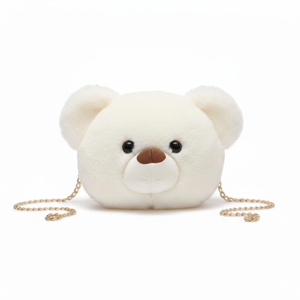Teddy Bear Sling Bag for Kids, Soft Plush Crossbody Handbag with Chain Strap, Lightweight Mini Shoulder Bag for Girls, White-image-16