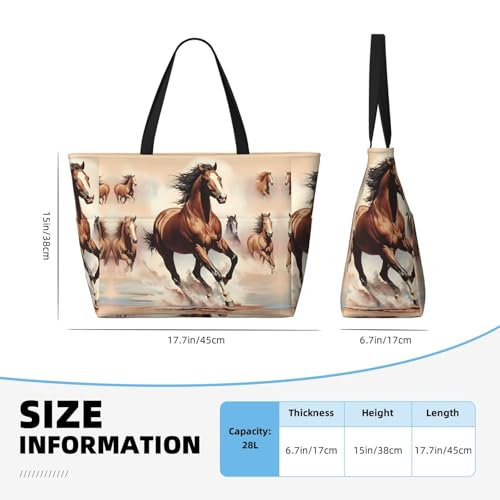 Prancing Brown Horse Large Capacity Beach Travel Bag, Foldable Beach Bag with Zipper, Great for Grocery Bag Pool Gym Travel Shopping4