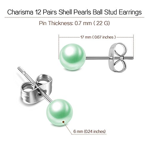 Charisma 6Mm Composite Pearl Earrings Round Ball Pearls Stud Earrings Hypoallergenic 12 Pairs Mixed Color Imitation Pearl Earrings Set For Girls Women #TOP3