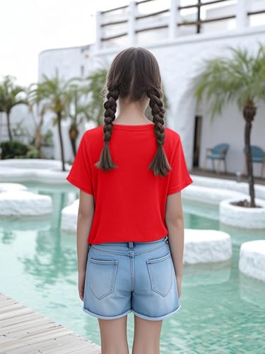 Image of Girls Short Sleeve Tee Shirts Kids Summer Crewneck Tops 5-14 Years