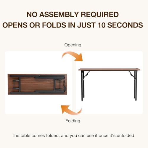 Image of TEMI Long Computer Desk Folding Table - No Assembly, Compact 55.1 inch Foldable Desk with Power Outlets & USB Charging Port, Portable Lagre Office Desk, Ideal Large Study Table for Narrow Spaces, Walunt