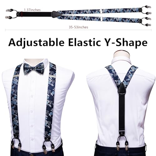 Image of YOHOWA Men Suspenders 6 Clips Strength Adjustable Y Braces Pre-Tied Bow Tie Set Formal Wedding Party