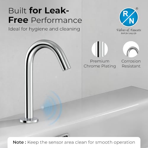 Image of RN Automatic Touchless Sensor Faucet for Wash Basin, Motion Sensor Bathroom Sink Tap, Hands-Free Smart Faucet with Chrome Finish, Water Saving Kitchen & Bath Fixture (Swan Neck.2)