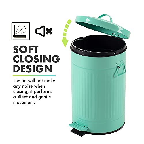 Image of Mint Green Trash Can with Lid, Turquoise Bathroom Bedroom Waste Basket Soft Close, Small Teal Garbage Can, Retro Vintage Home Office Trash Can, 12 Liter /3 Gallon, Glossy Mint Green