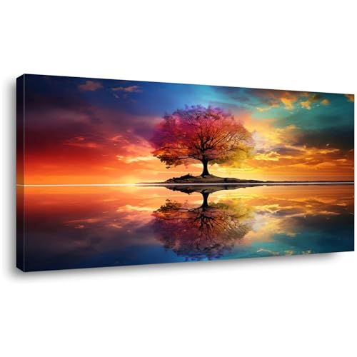 Lasdel Tree Alone Standing Middle of Lake Landscape Canvas Wall Art for Living Room Bedroom Home, Beautiful Nature Scenery Painting Print Picture Decor Artwork, Wrapped Gift Inner Frame 20x40 Inches by Lasdel - Used condition - CA$53.13