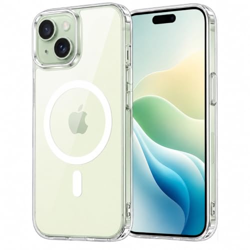 Image of Elzzi Clear Transparent Magsafe Cover for iPhone 15 Plus Case (Compatible with Mag-Safe) Non Yellowing Non Slippery Shockproof Phone Case
