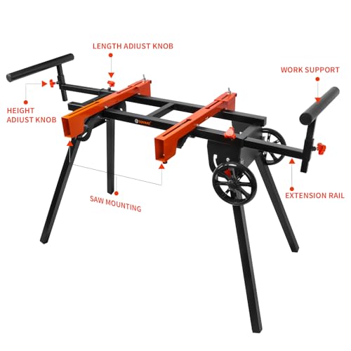 TOYAKI Miter Saw Stand With Wheels, Folding Work Table With Quick Release Tool Mounting System, Portable Saw Horse With 500 Lbs Load Capacity (Black) - Thumbnail 4