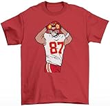 Generic Travis Kelce Heart Celebration Football T-Shirt (US, Alpha, 3X-Large, Regular, Regular, Red)