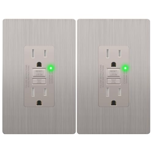 Image of LIDER GFCI Outlet 15Amp, Brushed Wall Plate, ETL Listed, Nickel, 2-Pack