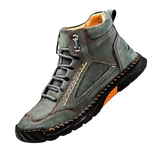 Olveros - Botas de cuero para hombre, cómodas, hechas a mano, impermeables, soporte de arco, espaciosas puntera para exteriores, zapatos de cuero, Green, 45 EU