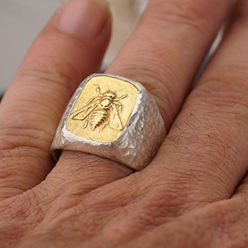 Atlantisfinejewels 925 Sterling Silver Bee Coin Large Men's Signet Ring Hammered Handmade Turkish Artisan Designer Jewelry By Omer (9) #TOP1