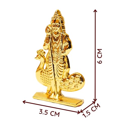 Image of anciently Murugan Statue for Car Dashboard | Kartikeya Idol for Car Dashboard, Metal, 1 Piece (Gold Colour)