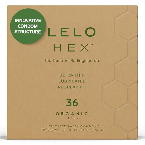 LELO HEX Organic Kondome aus ökologisch erzeugtem Naturlatex und angereichert mit L-Arginin, Kondome Männer Länger Sex (36-Packung)