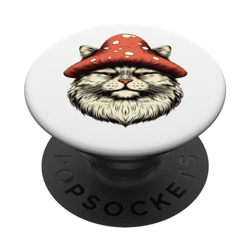 Gatto fungo cappello divertente viso gatto Cottagecore divertente amanti dei gatti PopSockets PopGrip Intercambiabile