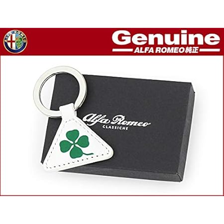 Amazon アルファロメオ 純正レザーキーホルダー Classiche クアドリフォリオ ホワイト キーリング クローバー Quadrifoglio キーケース キーホルダー 車 バイク