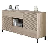 STRUCTURE ET UTILISATION - Meuble de salon pratique et peu encombrant structuré avec deux portes battantes, deux tiroirs et une étagère ouverte, à l'intérieur une étagère fixe - Les portes sont sans poignées et équipées pour améliorer le design - L'étagère supérieure fait de ce buffet une porte Meuble TV où vous pourrez ranger vos bibelots préférés - Ce meuble est parfait pour décorer la salle à manger, le salon, le couloir, l'entrée, le couloir, ou le bureau en contenant de la vaisselle, des verres, des nappes, des couverts, des livres, des documents ou des éléments décoratifs objets de manière ordonnée